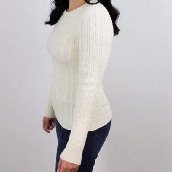 Cable Knit Crew Neck Sweater - Cream - Picture 6 of 7
